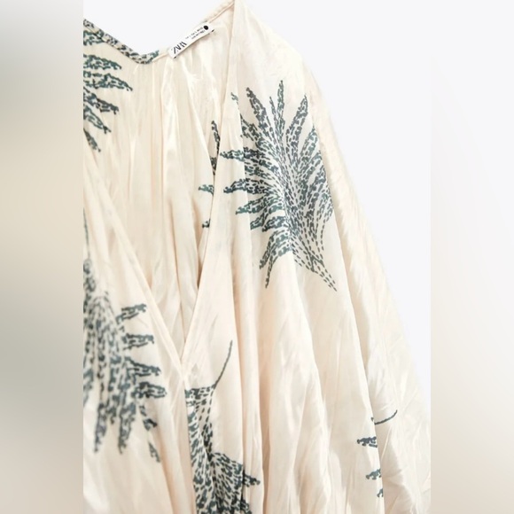 ZARA | NWT Wrinkled Effect Printed Satin Maxi Dress in Ecru, Size Medium - Picture 7 of 13